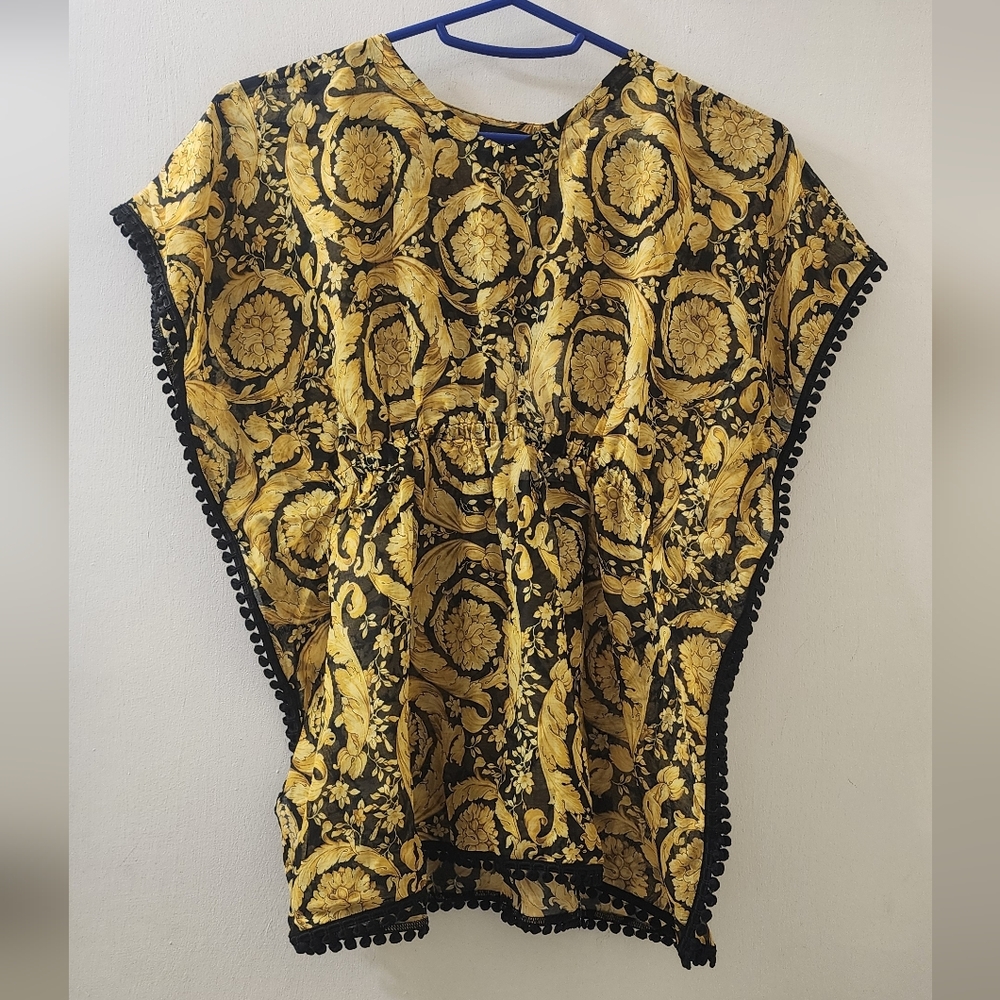 Authentic Gianni Versace Elegant Black and Gold Women's Top, Size Medium.